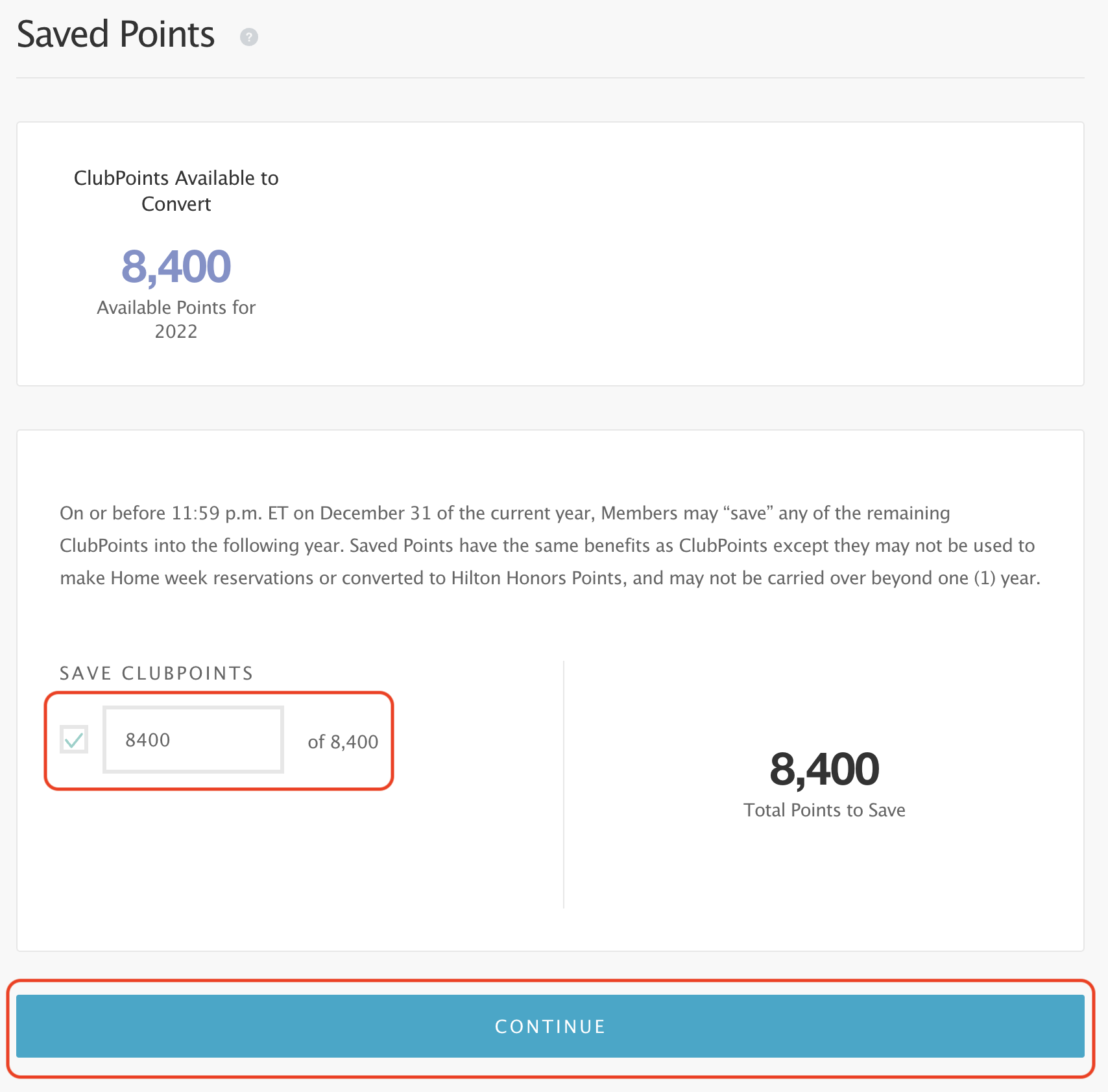 Choose how many points to save - Save Points Page