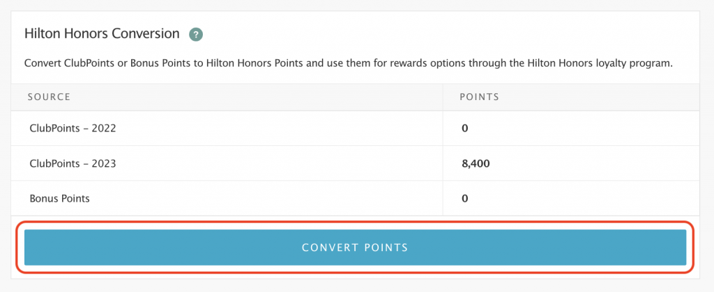 Hilton Honors Conversion Section - HGV Dashboard