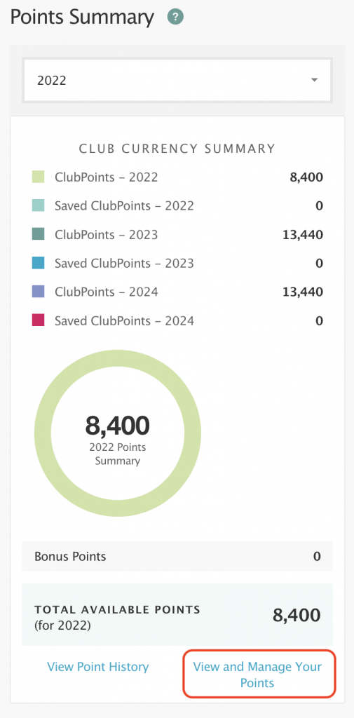 Points Summar Manage Points - HGV Dashboard